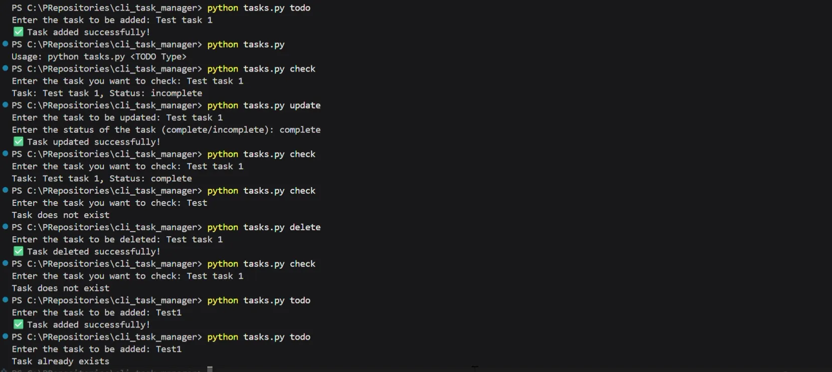 Screenshot of CLI TASK MANAGER