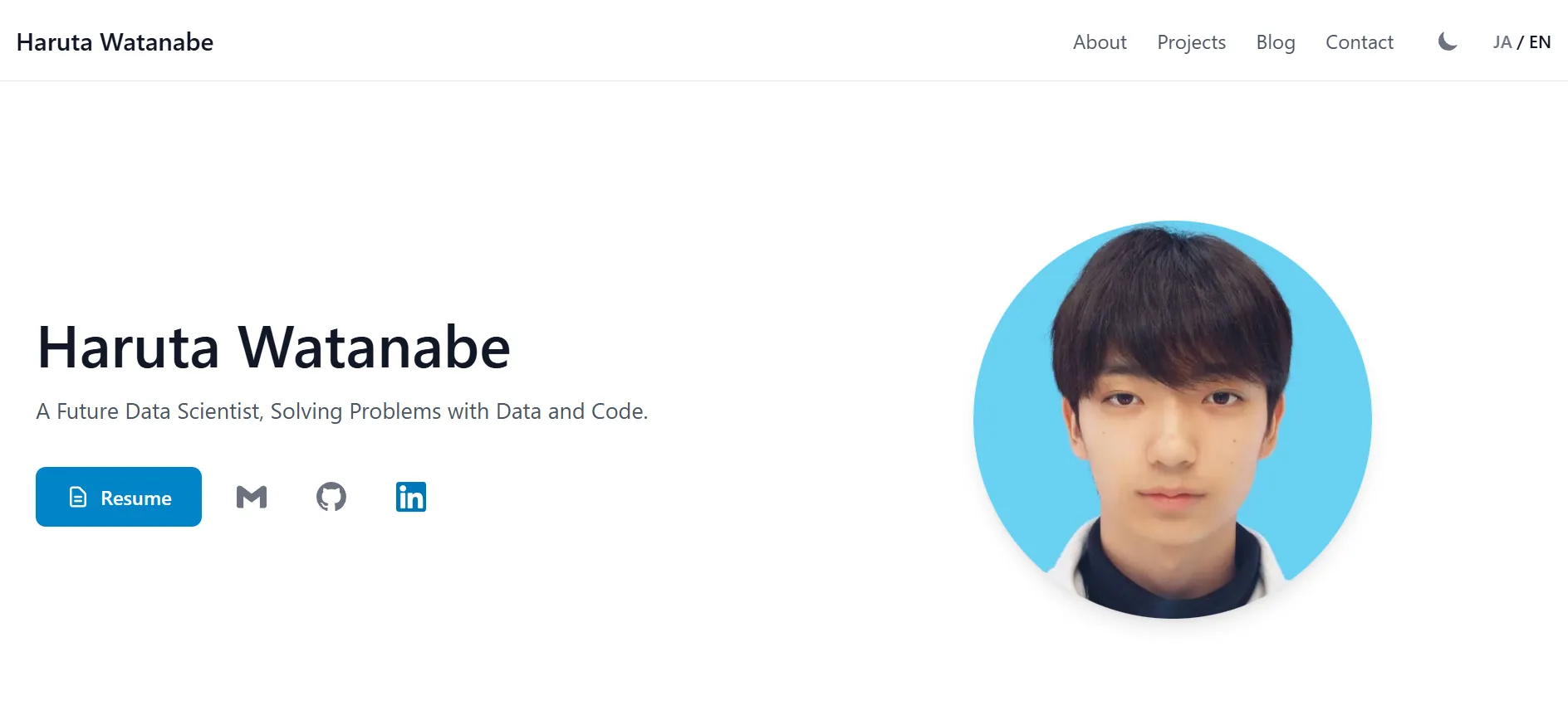 Screenshot of the portfolio site